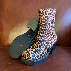 Leopard print faux fur Durango platform boots.